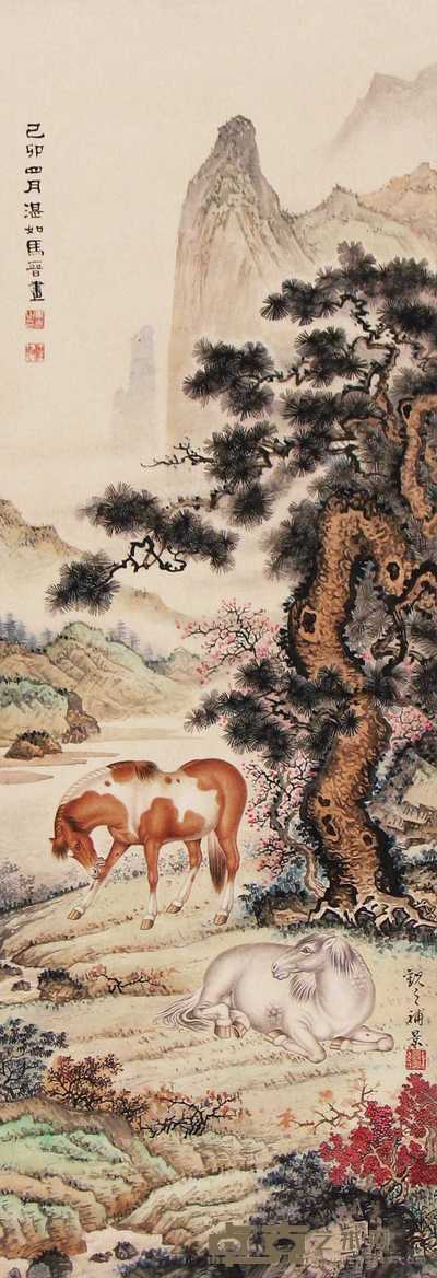 马晋 季观之 己卯(1939年)作 双骏图 立轴 92×32cm